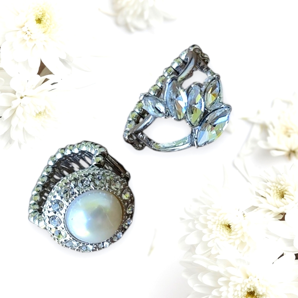 Torrid Elegant Silver And Pearl Cocktail Rings With Stretchy Band 12$